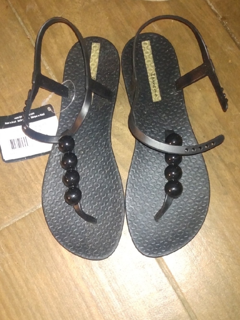 Ipanema Black Beaded T-Strap Sandals for Women